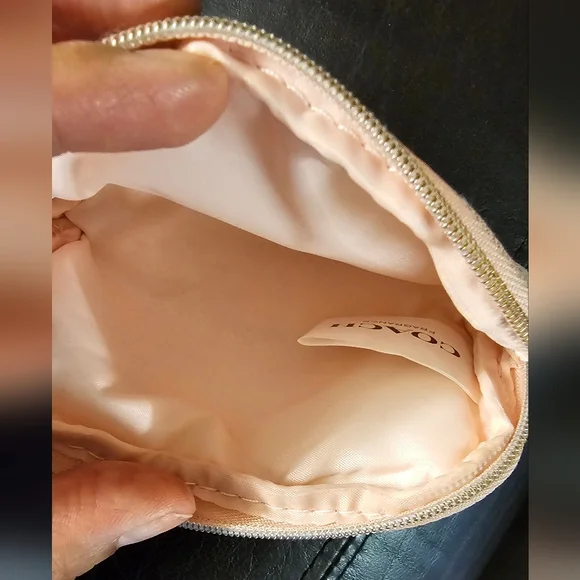 Coach Pink Shimmer zipper coin Pouch with Flower charm pull Rosegold NWOT - Picture 10 of 16